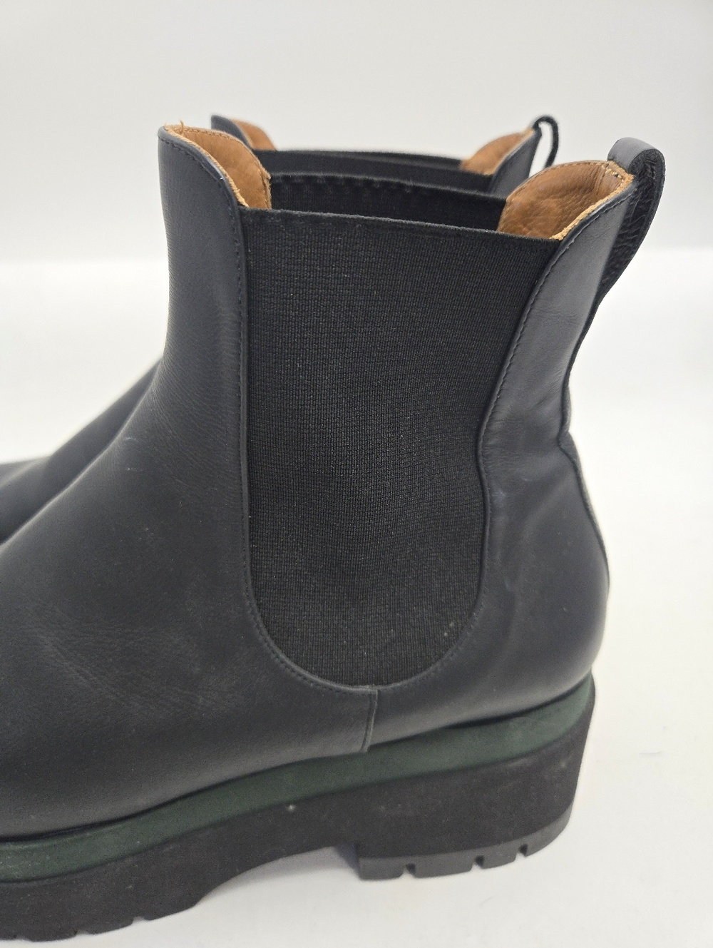 COCLICO Black Leather Chelsea Platform Ankle Boots with Green Accent - Picture 7 of 14